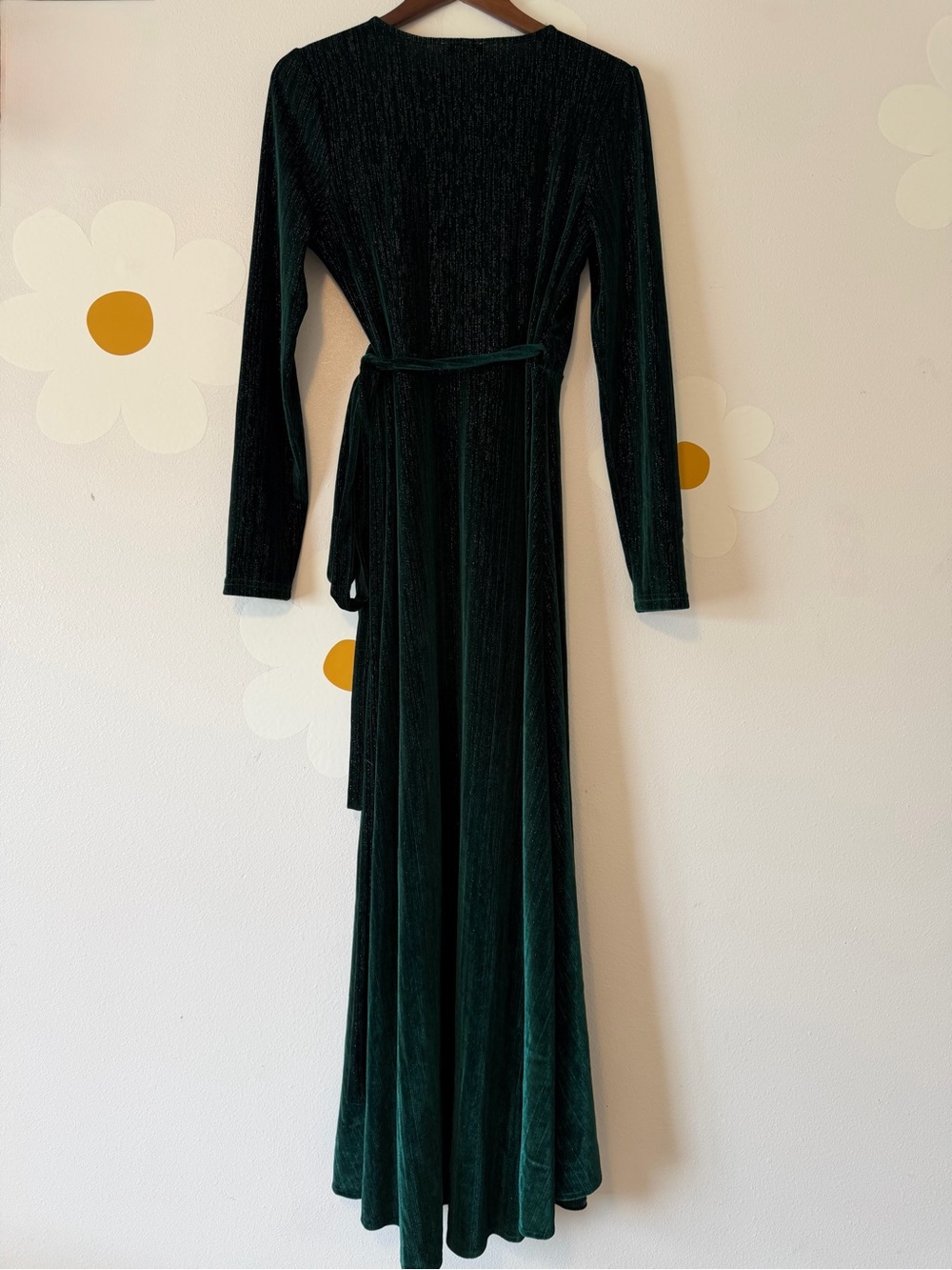 EUC Baltic Born Serena Shimmer Velvet Wrap Maxi Dress Metallic Forest Green - Picture 8 of 14